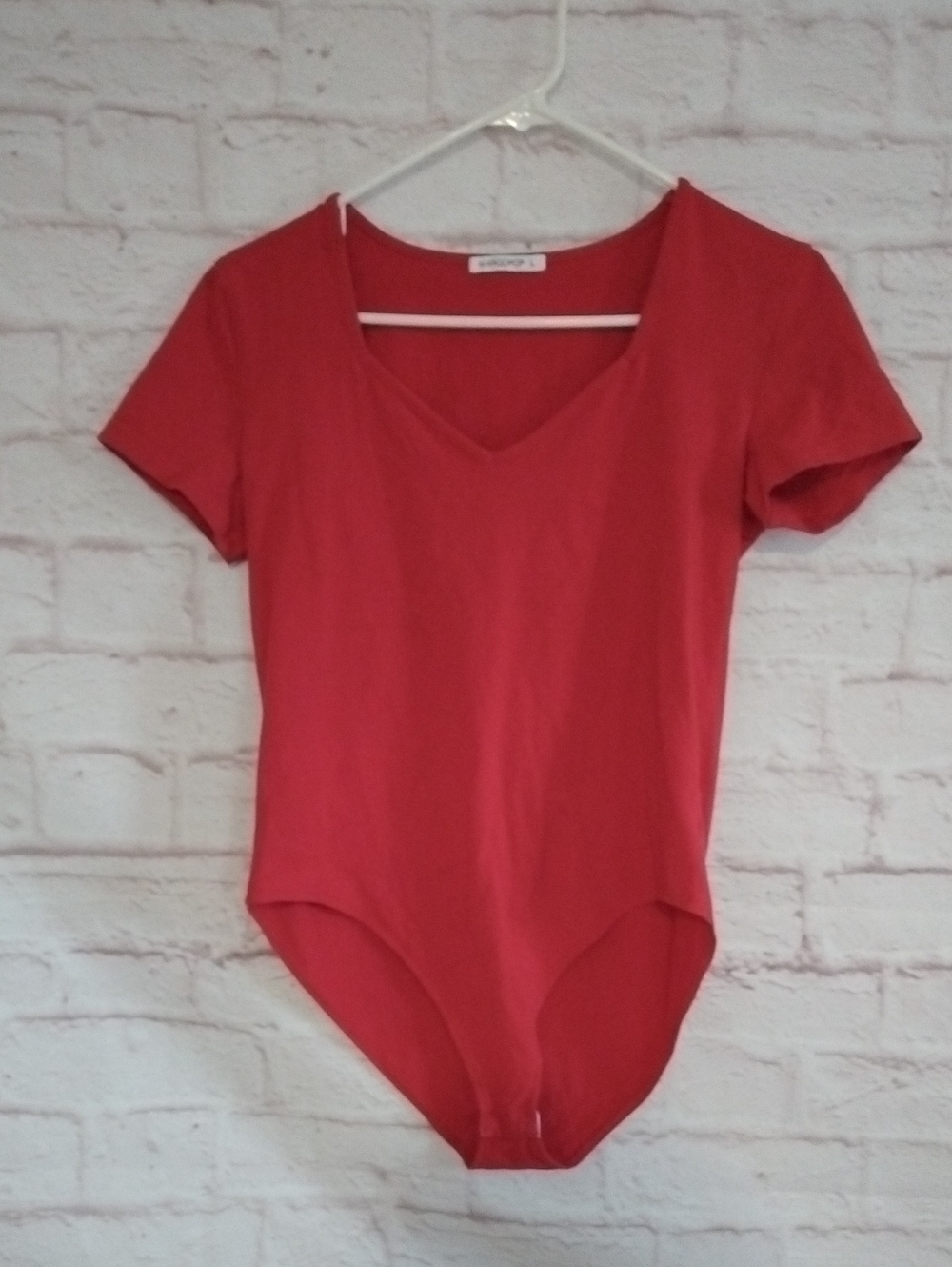 Red Short Sleeve V-Neck Bodysuit - Women